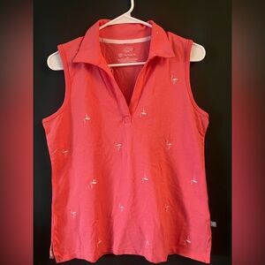 Talbots Coral Sleeveless Top with Flamingo Embroidery